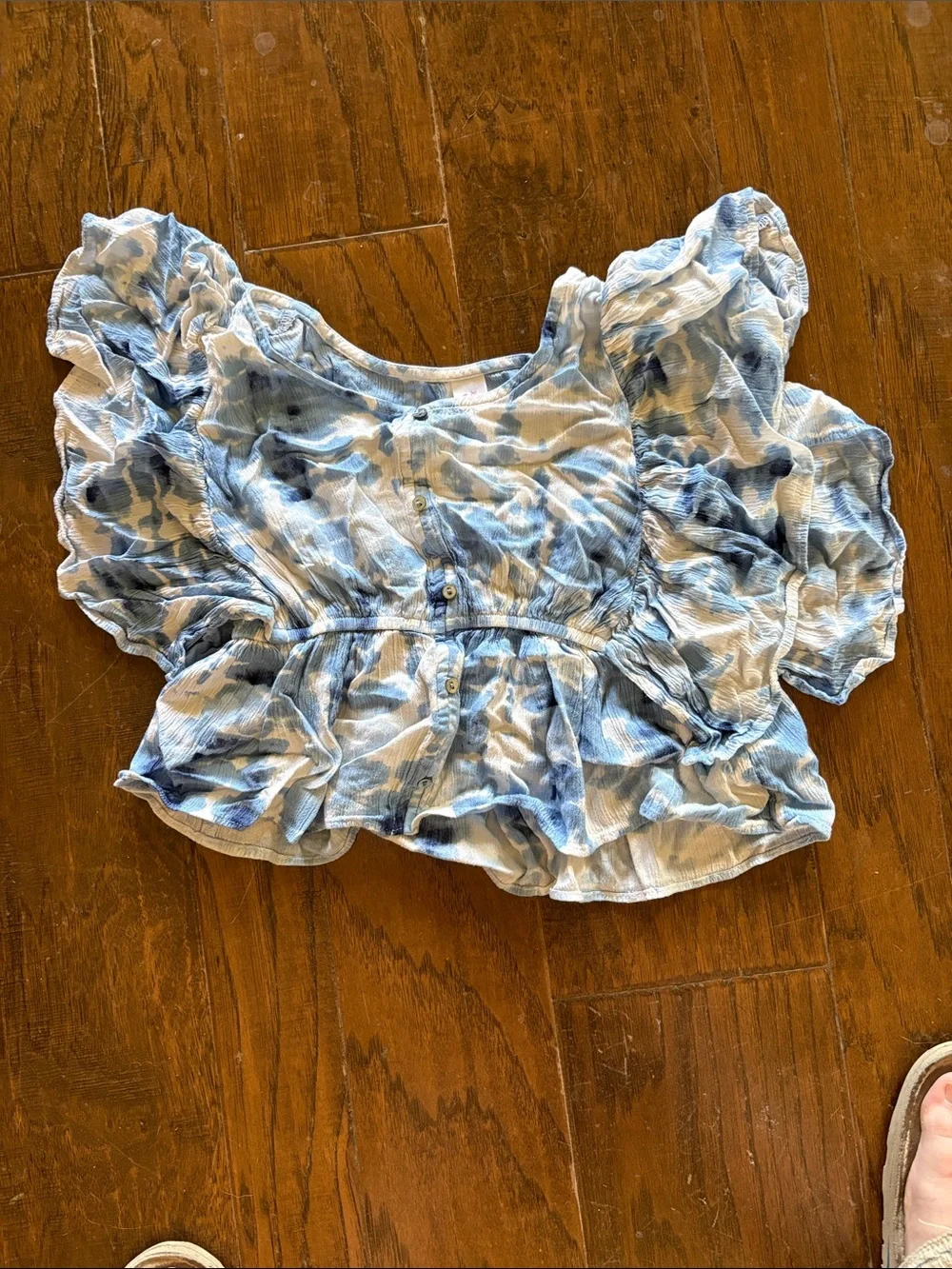 Justice Blue Tie-Dye Peplum Puff Sleeve Crop Top